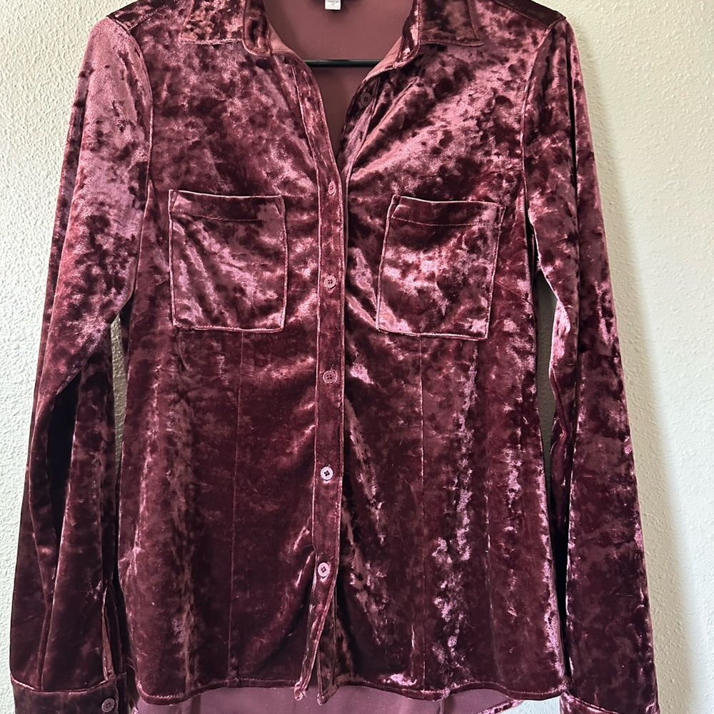 Velvet Button-Up Shirt in Rich Burgundy